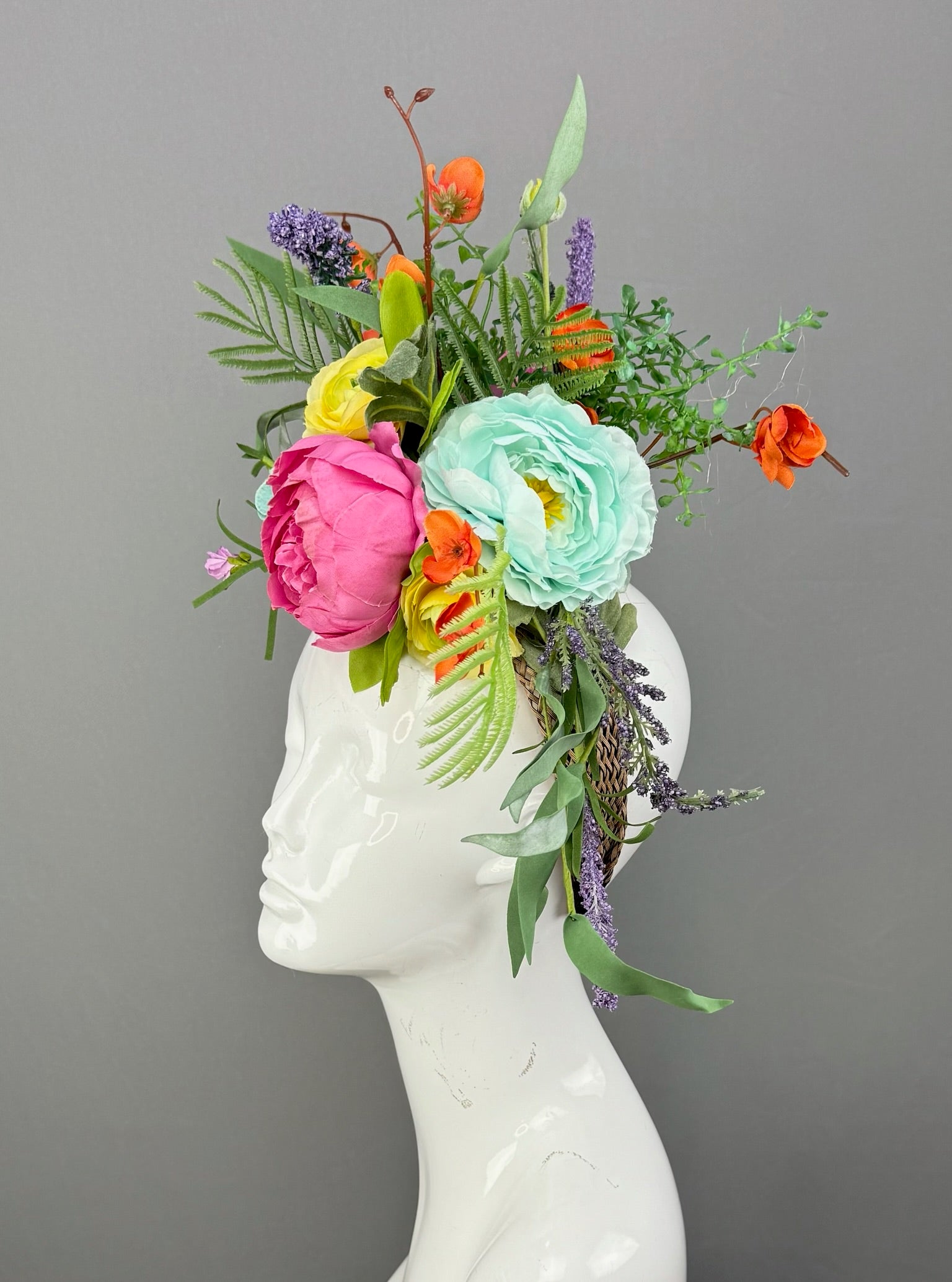 Pink, Yellow and Green Kentucky Derby fascinator, Derby Hat Alternative (GOLD LINE)