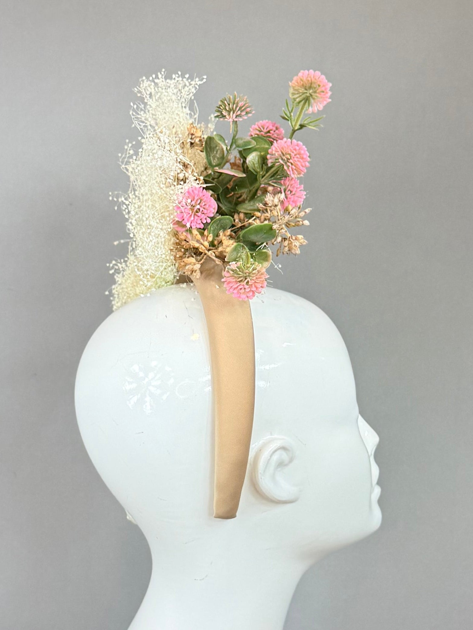 Kentucky Derby Fascinator Hat | Gold, Pink, White, and Green Flower Hat | Derbyologie