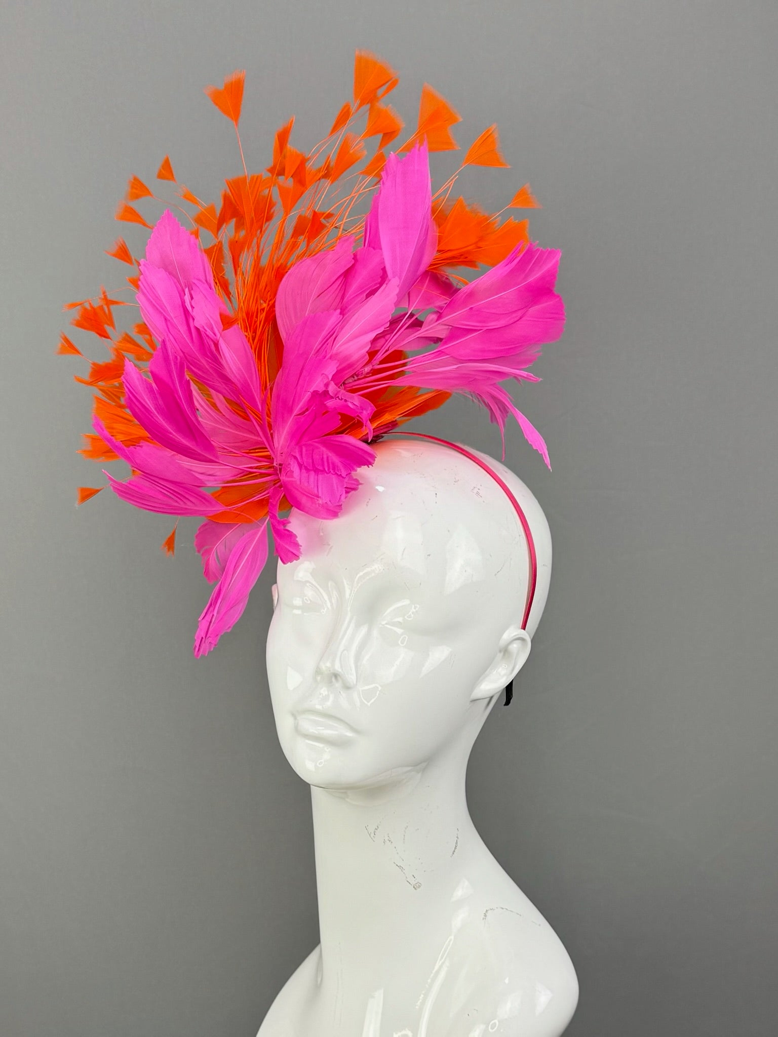 Hot Pink and Orange Kentucky Derby fascinator, Derby Hat Alternative (GOLD LINE)