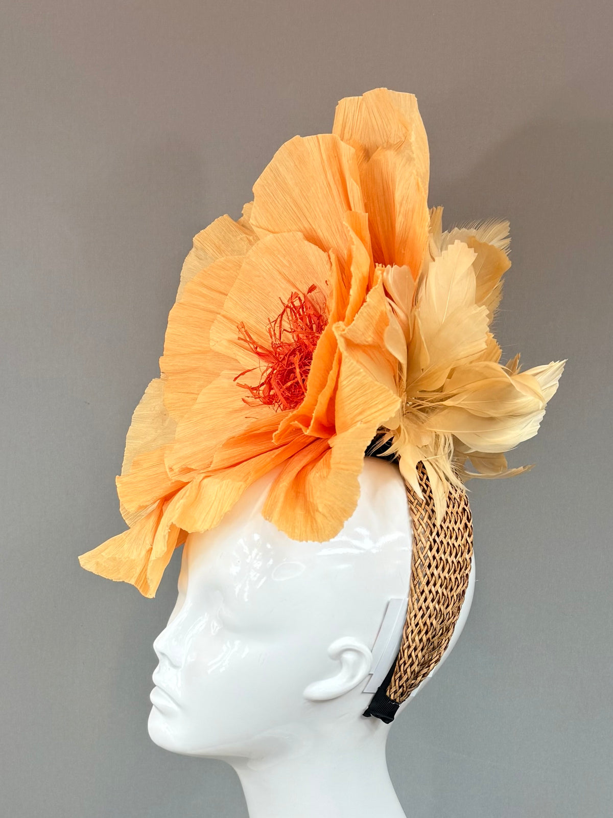 Tangerine orange floral Derby Fascinator, Kentucky Derby Hat Alternative, Kentucky derby hat (GOLD LINE)