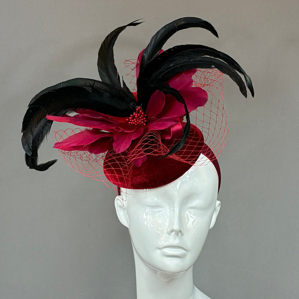 Red, Burgundy and Black Derby Fascinator, Kentucky Derby Hat Alternative, Kentucky derby hat (GOLD LINE)