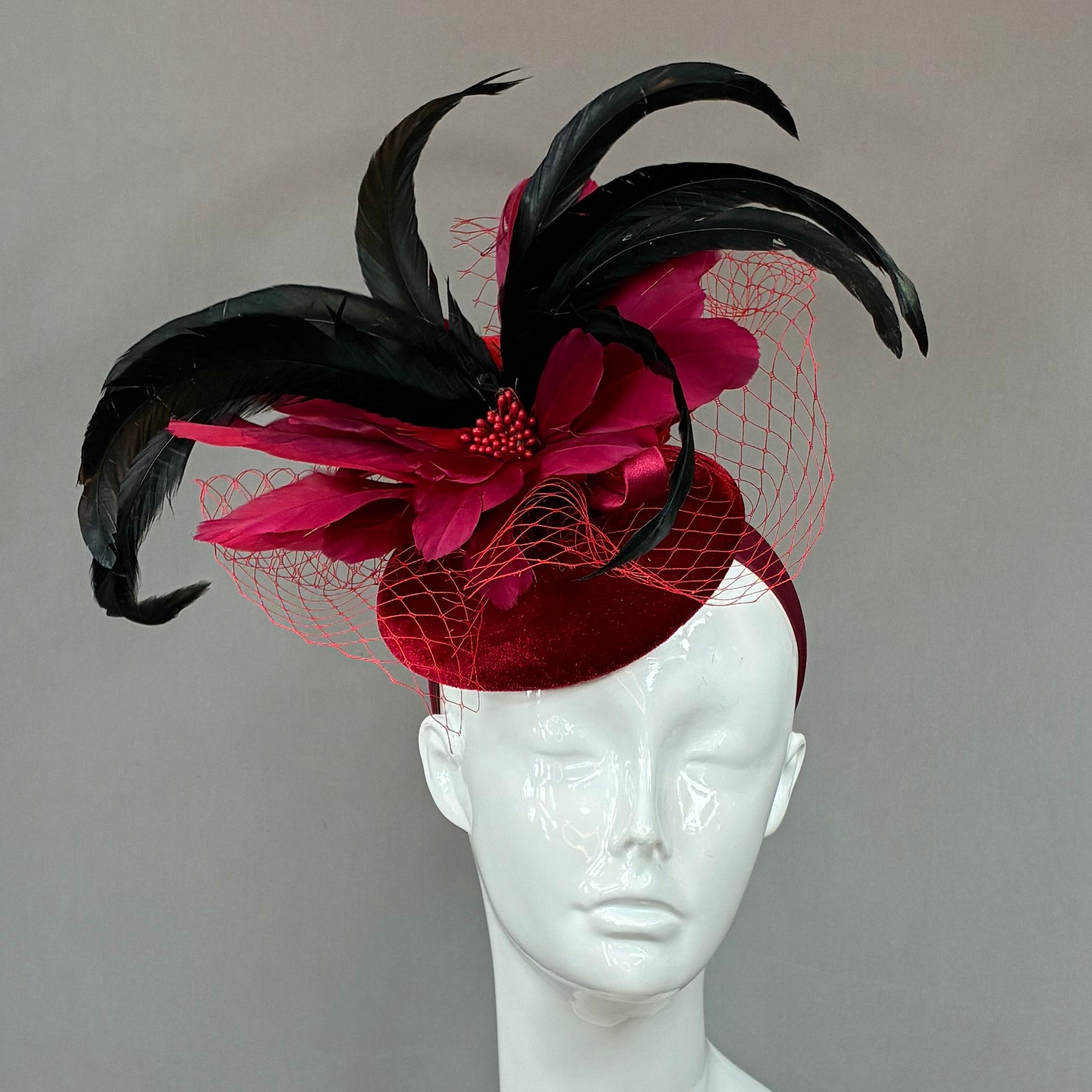 Red, Burgundy and Black Derby Fascinator, Kentucky Derby Hat Alternative, Kentucky derby hat (GOLD LINE)