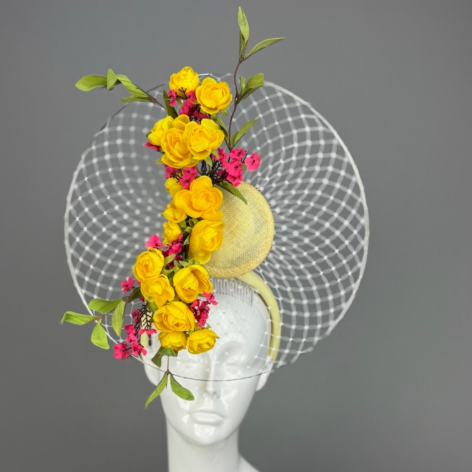 Kentucky Derby Fascinator Hat | Yellow, Green, and Magenta Headpiece | Derbyologie