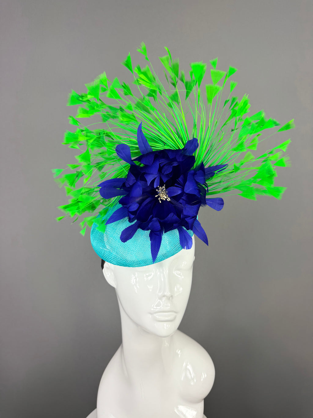 Kentucky Derby Fascinator Hat | Green, Blue and Turquoise Feather Flower Headpiece | Derbyologie