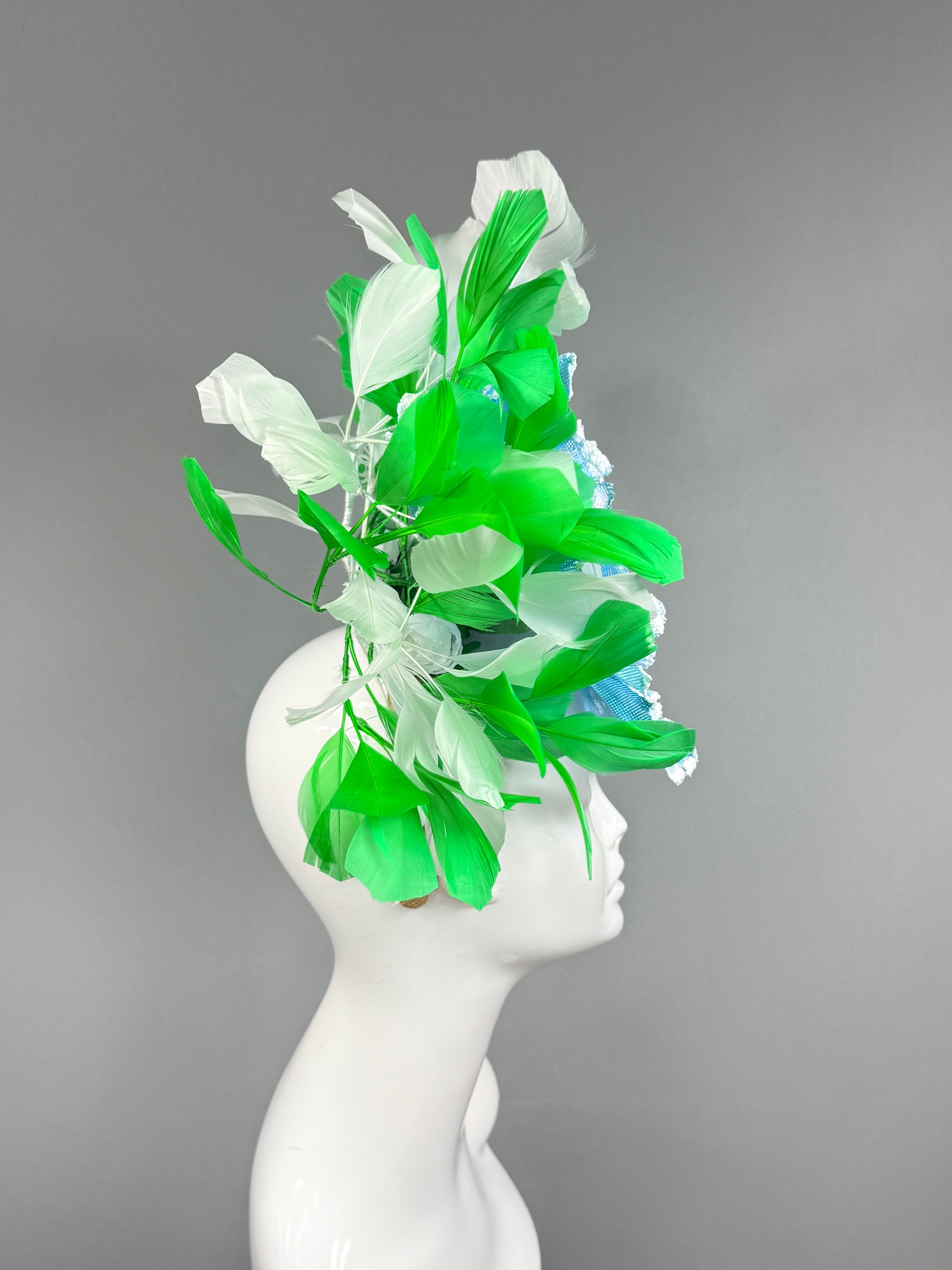 Kentucky Derby Fascinator Hat | Blue, green, and white  Headband Hat | Derbyologie