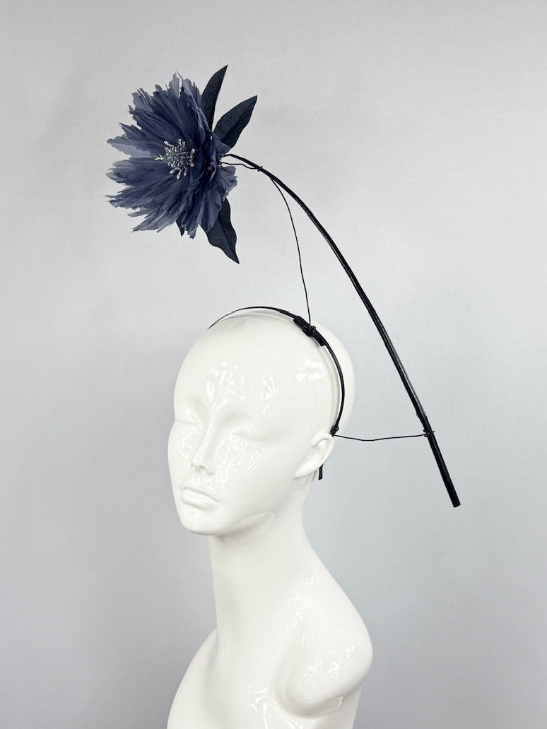 Kentucky Derby Fascinator Hat | Black and Gray Blue Headpiece | Derbyologie