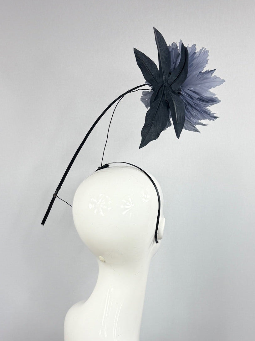 Kentucky Derby Fascinator Hat | Black and Gray Blue Headpiece | Derbyologie