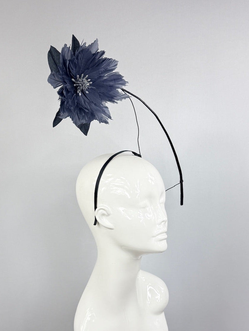 Kentucky Derby Fascinator Hat | Black and Gray Blue Headpiece | Derbyologie