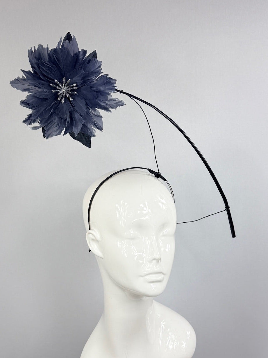 Kentucky Derby Fascinator Hat | Black and Gray Blue Headpiece | Derbyologie