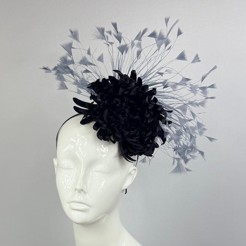 Kentucky Derby Fascinator Hat | Black and Gray Headpiece | Derbyologie