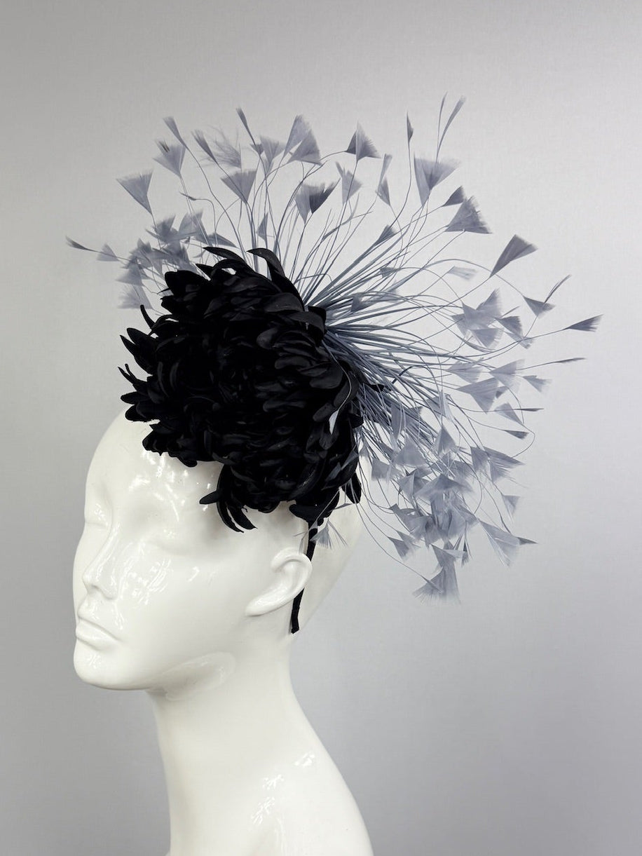 Kentucky Derby Fascinator Hat | Black and Gray Headpiece | Derbyologie