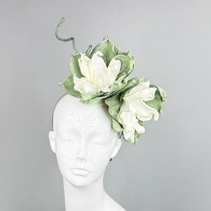 Kentucky Derby Fascinator Hat | White and Green Headpiece | Derbyologie