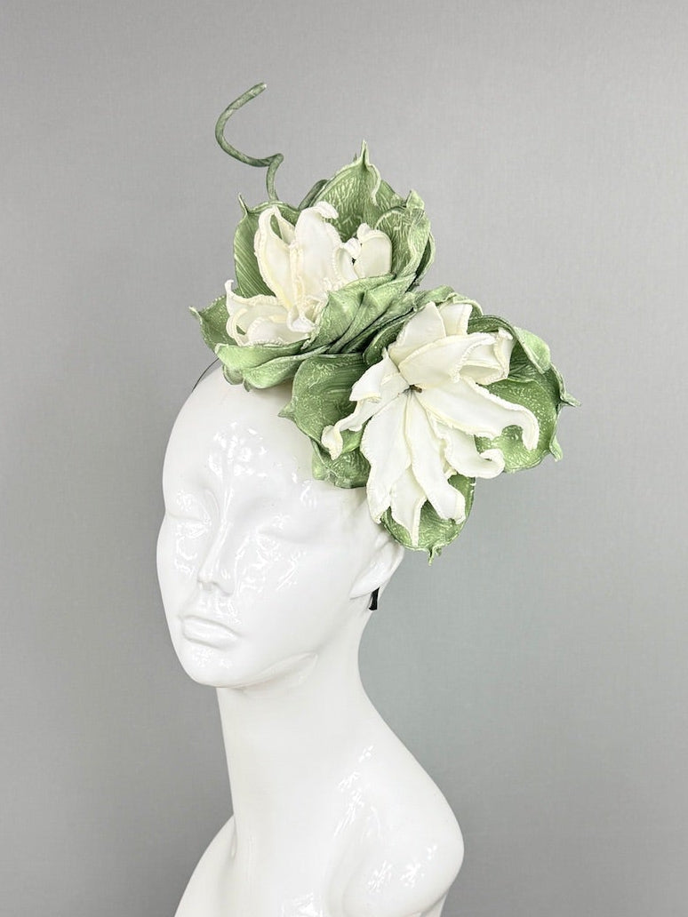 Kentucky Derby Fascinator Hat | White and Green Headpiece | Derbyologie