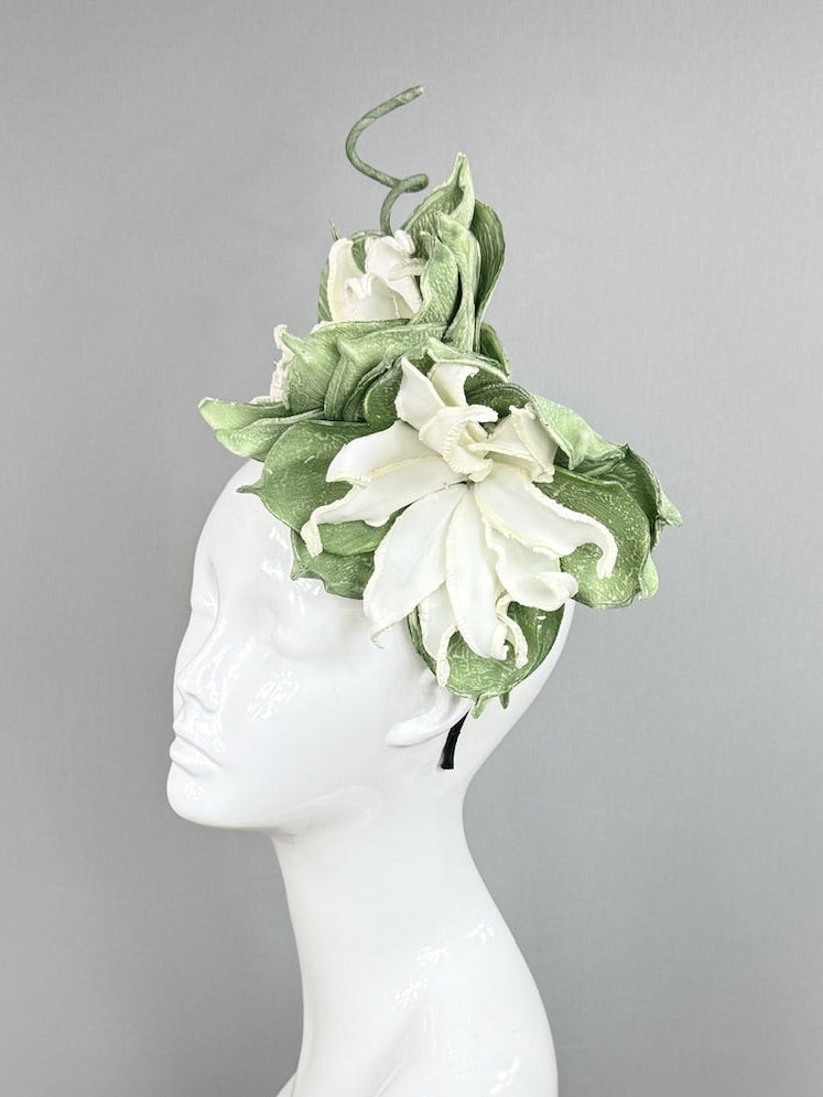 Kentucky Derby Fascinator Hat | White and Green Headpiece | Derbyologie