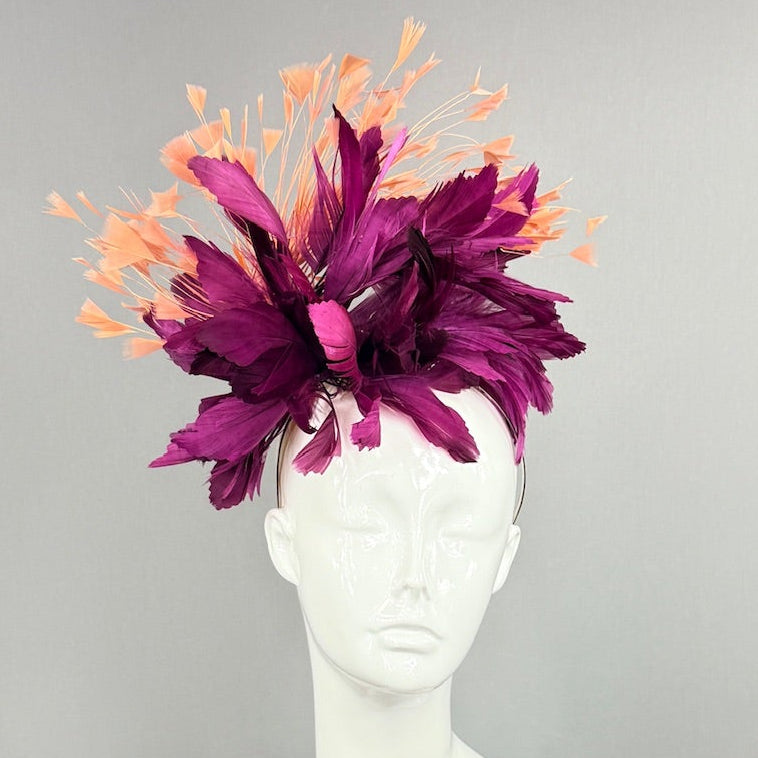 Kentucky Derby Fascinator Hat | Plum and apricot Headpiece | Derbyologie