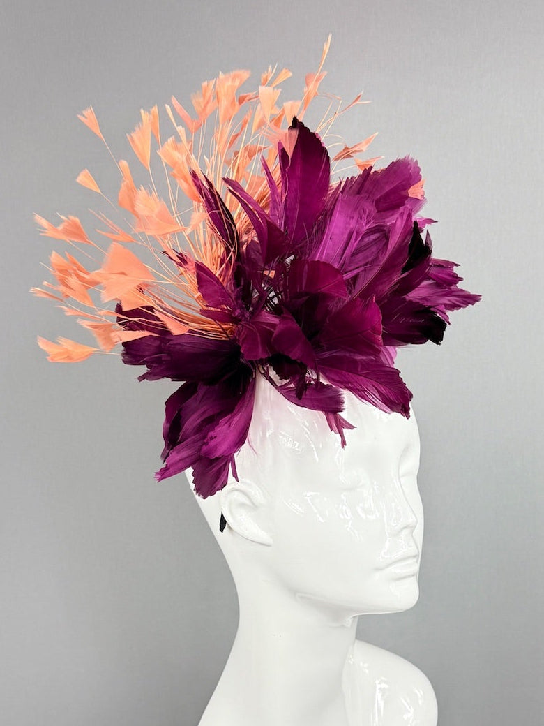 Kentucky Derby Fascinator Hat | Plum and apricot Headpiece | Derbyologie
