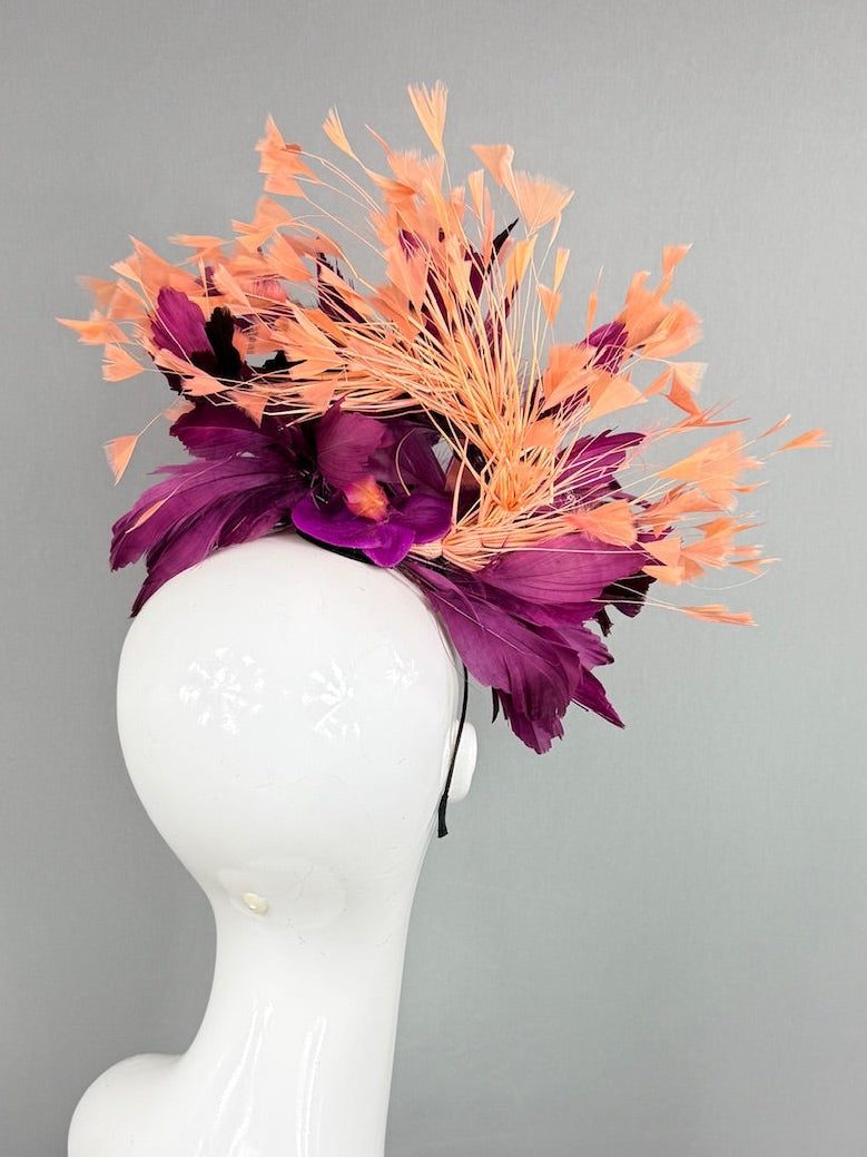 Kentucky Derby Fascinator Hat | Plum and apricot Headpiece | Derbyologie