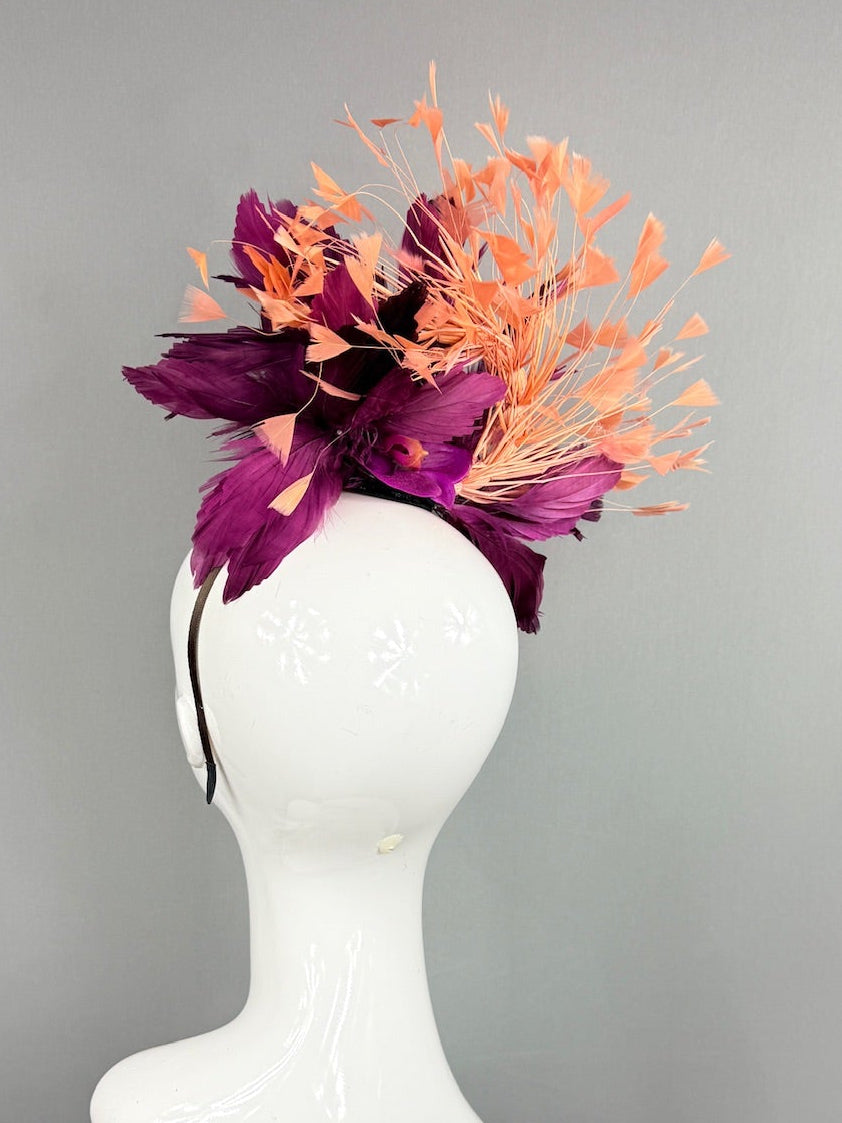 Kentucky Derby Fascinator Hat | Plum and apricot Headpiece | Derbyologie