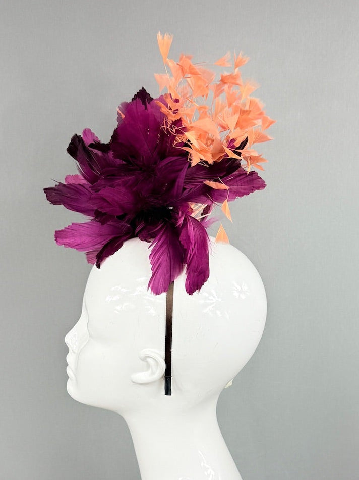 Kentucky Derby Fascinator Hat | Plum and apricot Headpiece | Derbyologie