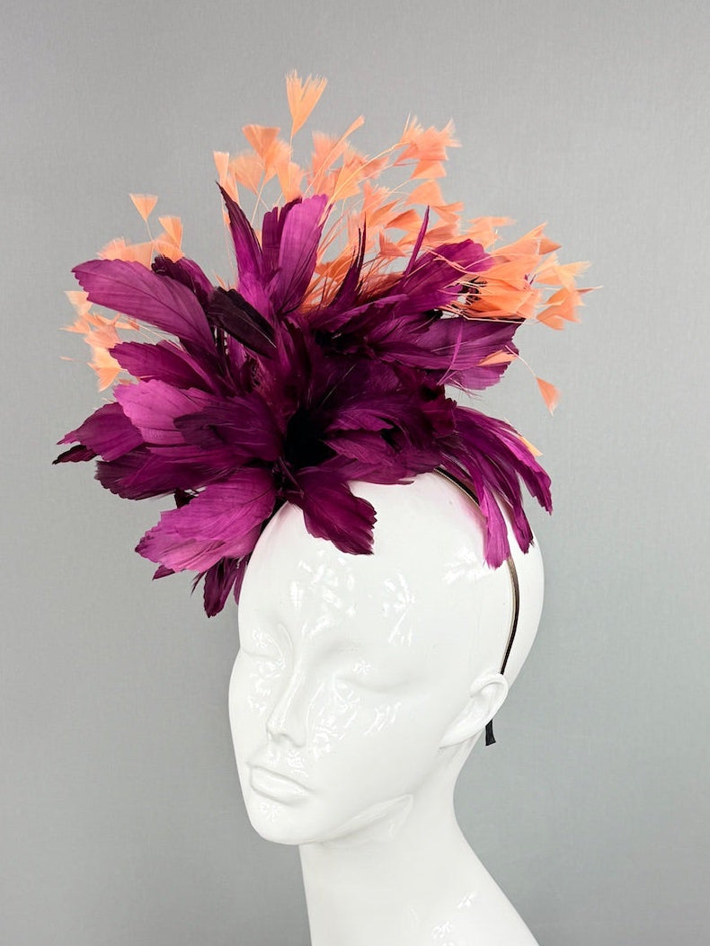 Kentucky Derby Fascinator Hat | Plum and apricot Headpiece | Derbyologie