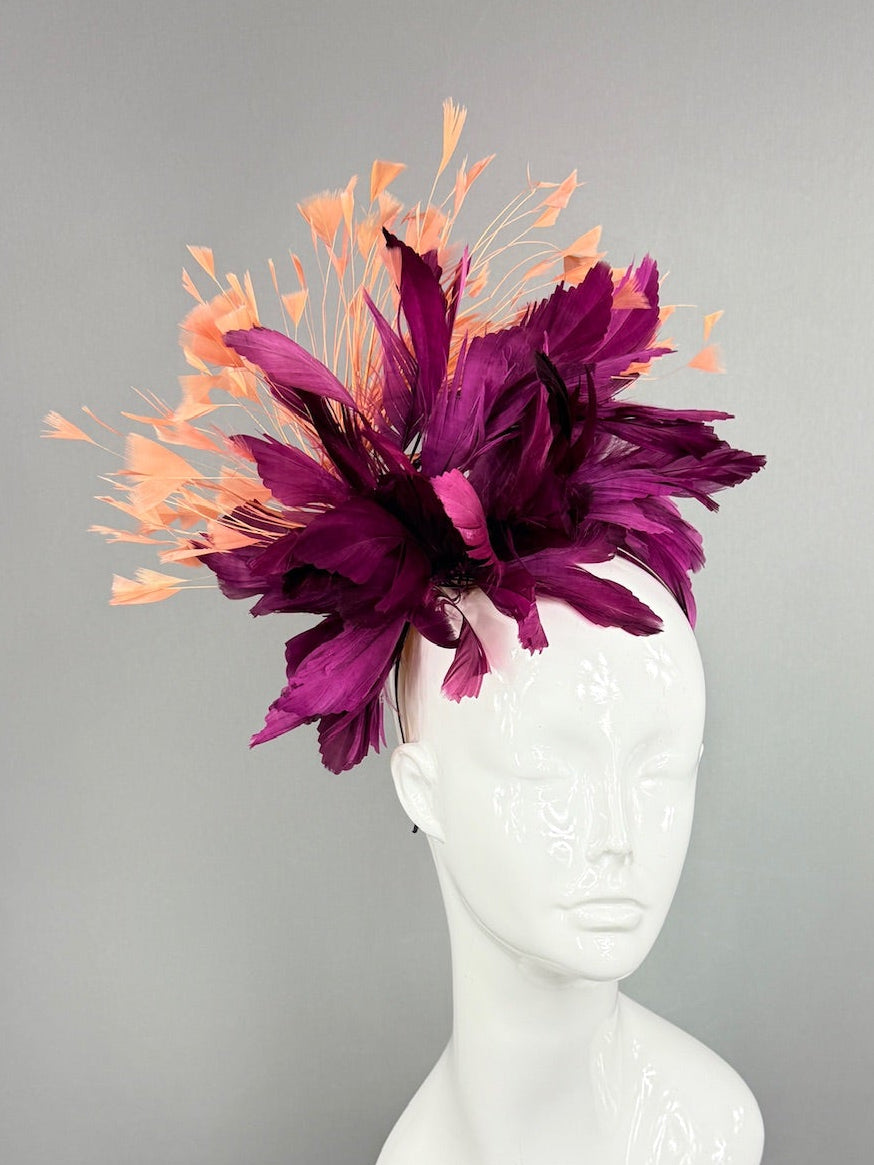 Kentucky Derby Fascinator Hat | Plum and apricot Headpiece | Derbyologie
