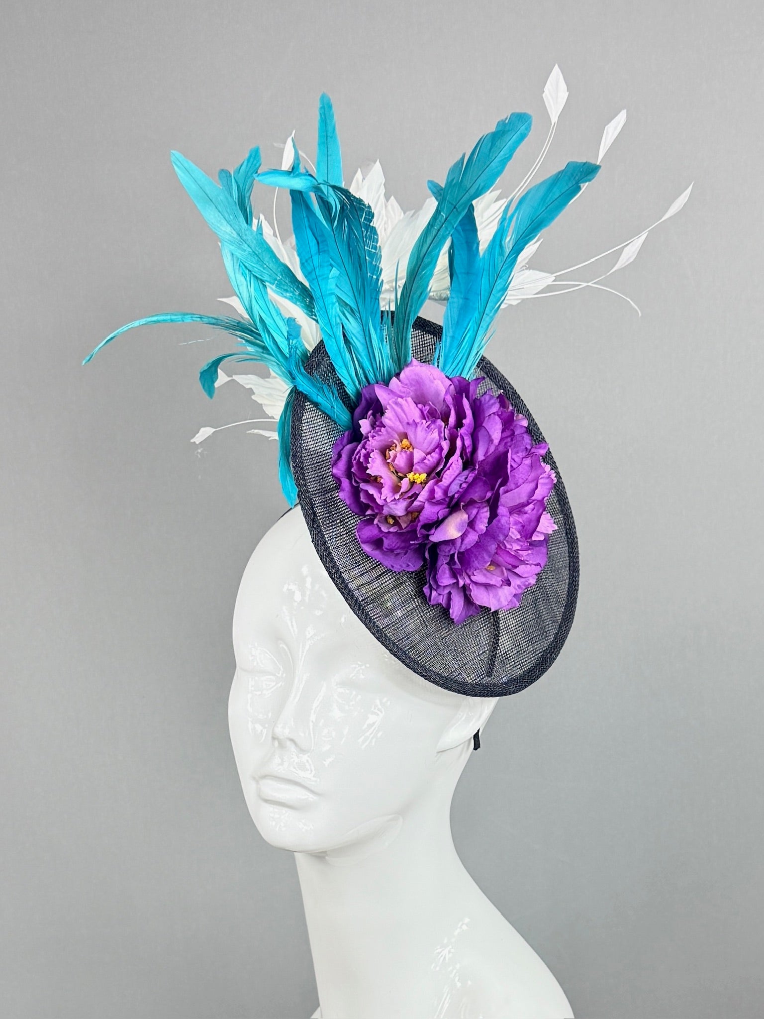 Kentucky Derby Fascinator Hat | Purple, Blue, and White Headpiece | Derbyologie
