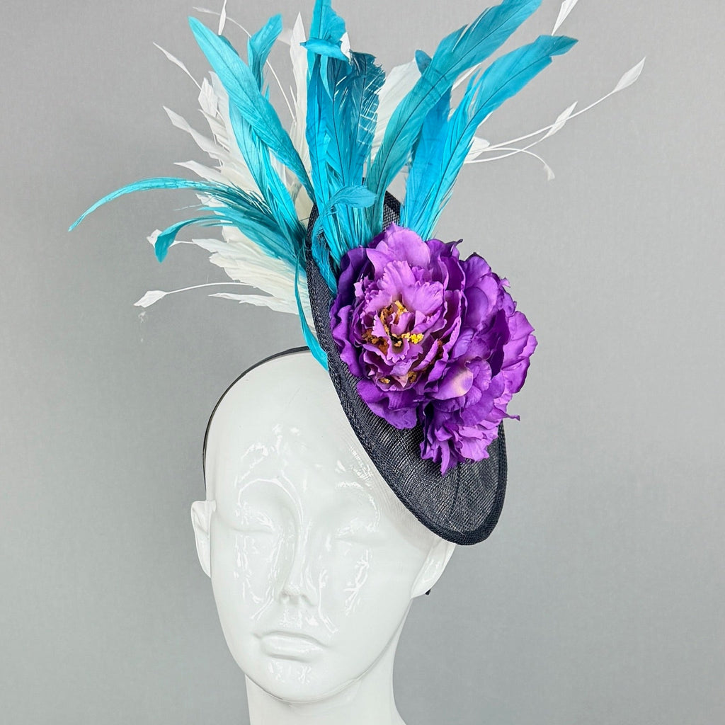 Kentucky Derby Fascinator Hat | Purple, Blue, and White Headpiece | Derbyologie