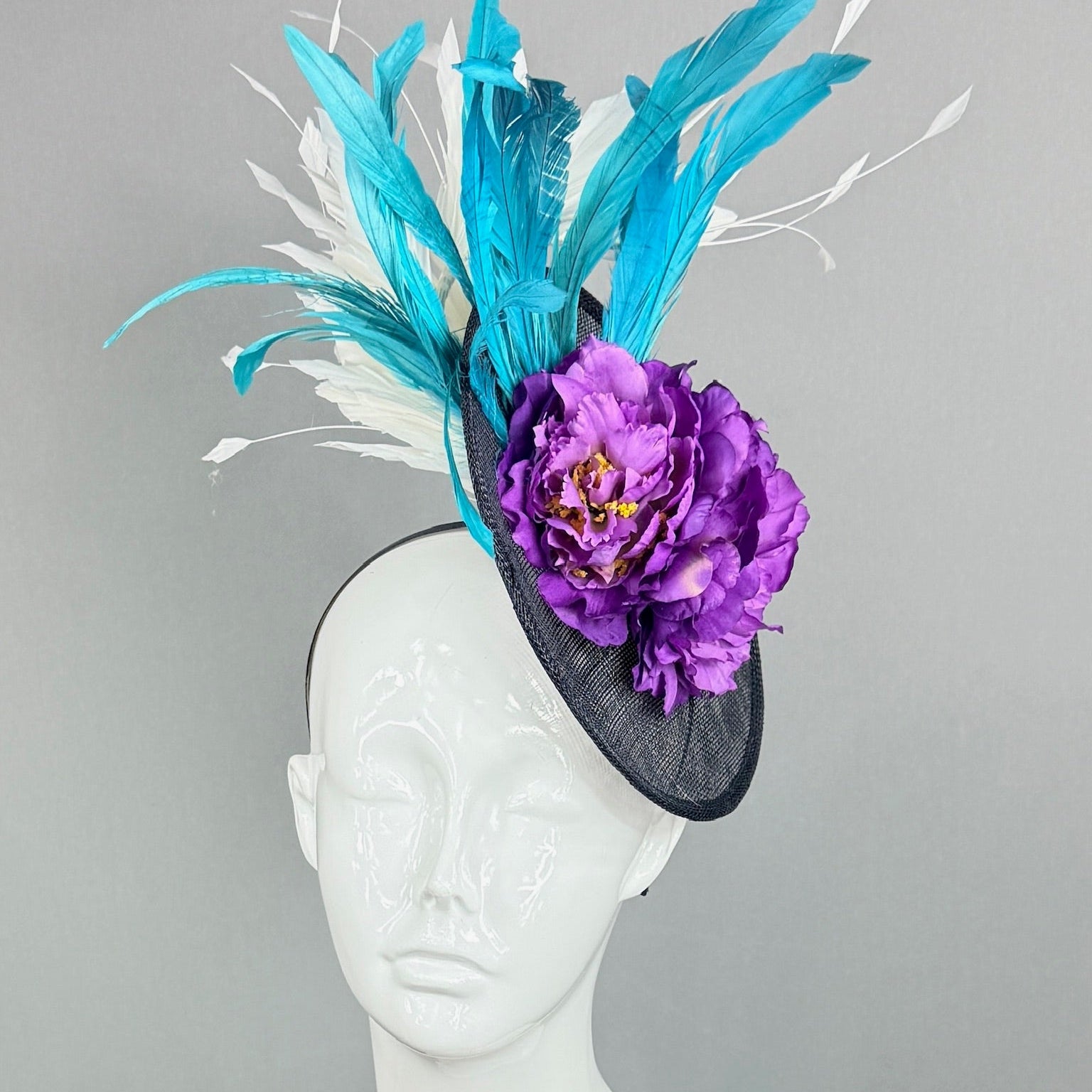 Kentucky Derby Fascinator Hat | Purple, Blue, and White Headpiece | Derbyologie