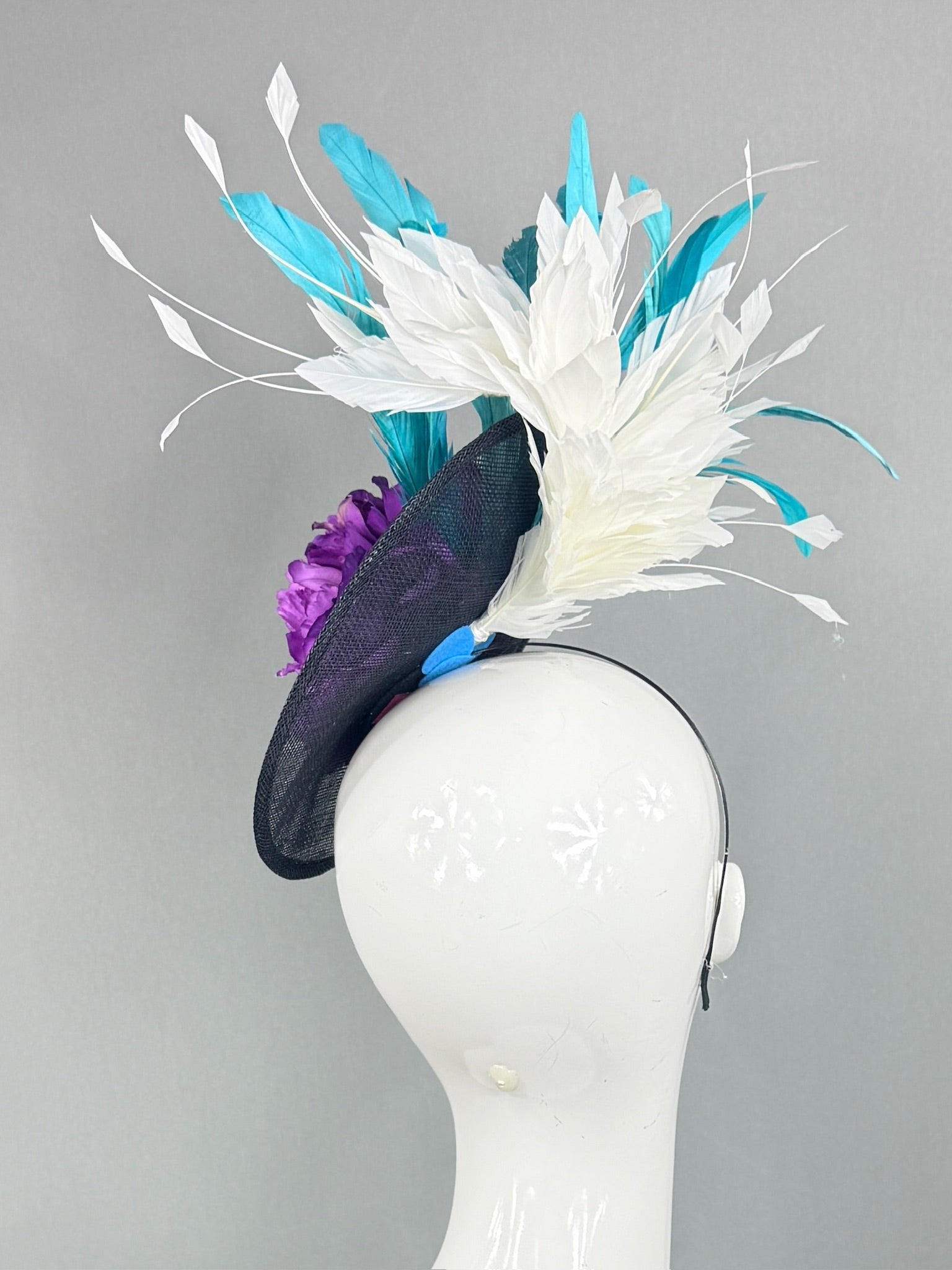 Kentucky Derby Fascinator Hat | Purple, Blue, and White Headpiece | Derbyologie
