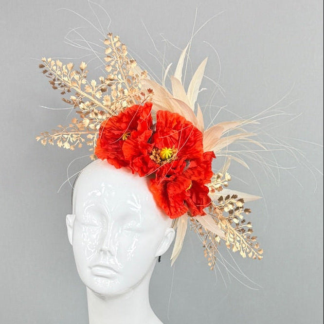 Kentucky Derby Fascinator Hat | Red and Beige Derby Hat | Derbyologie