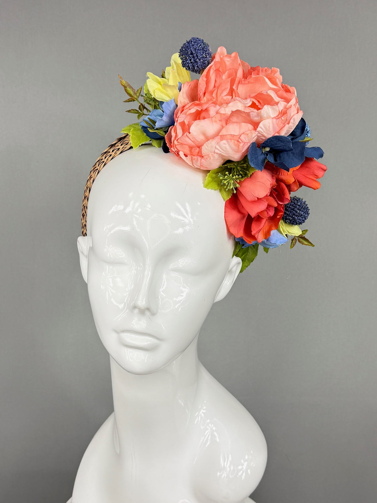 Kentucky Derby Fascinator Hat | Colorful peony flower arrangement Headpiece | Derbyologie