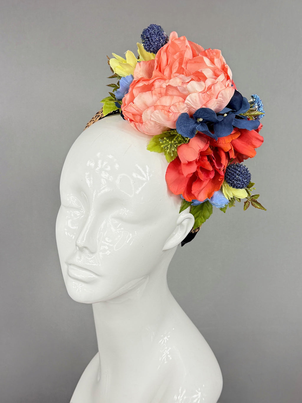 Kentucky Derby Fascinator Hat | Colorful peony flower arrangement Headpiece | Derbyologie