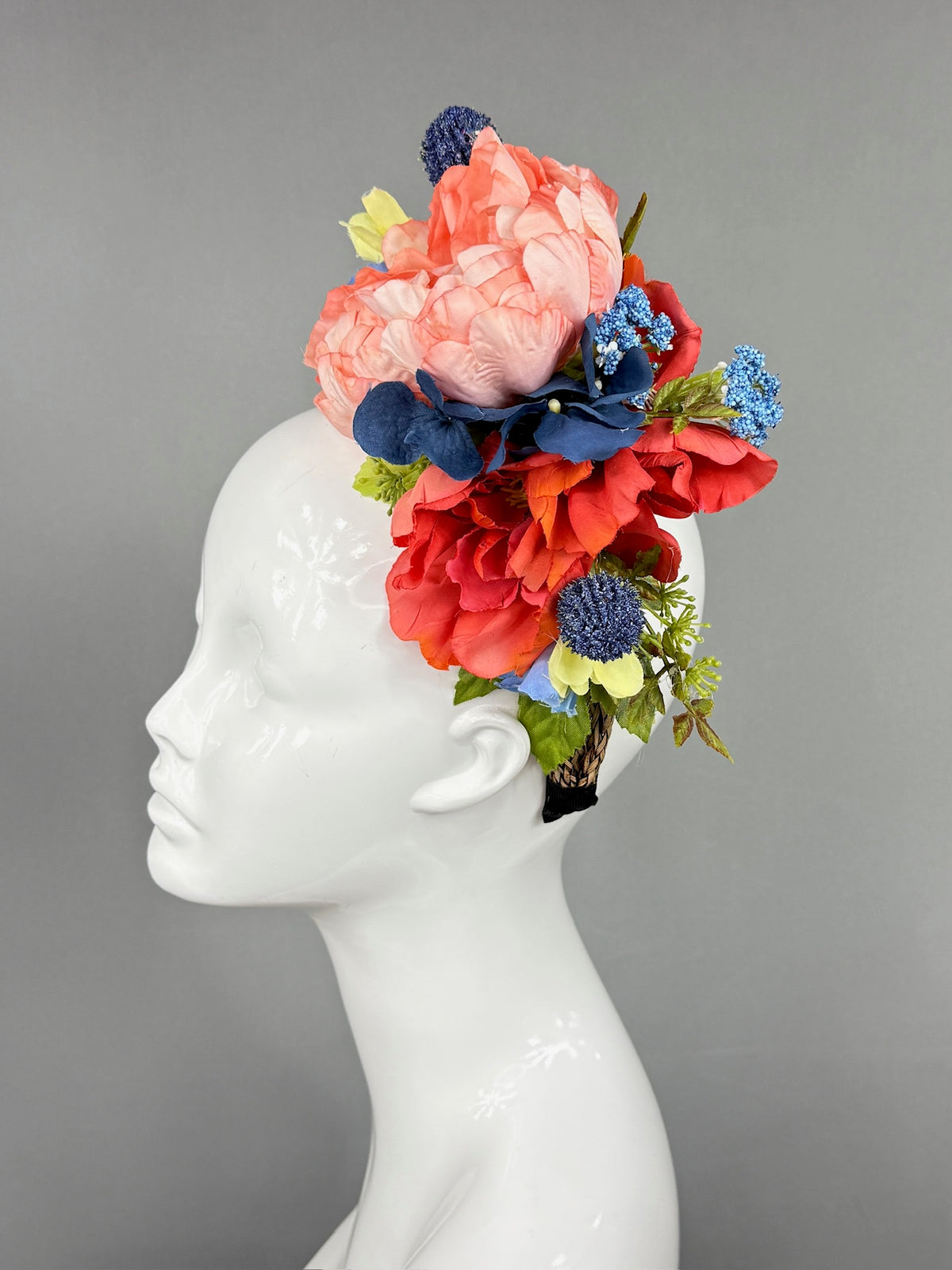 Kentucky Derby Fascinator Hat | Colorful peony flower arrangement Headpiece | Derbyologie