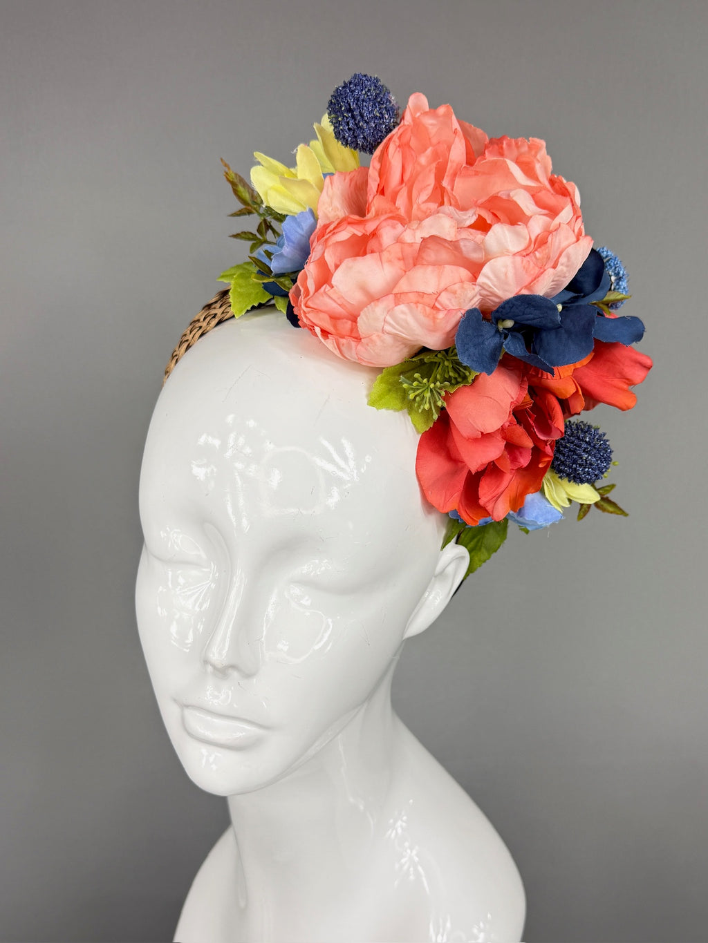 Kentucky Derby Fascinator Hat | Colorful peony flower arrangement Headpiece | Derbyologie