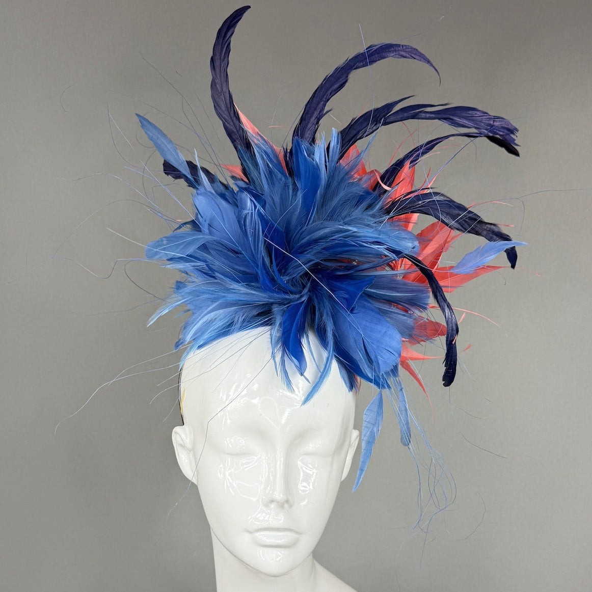 Kentucky Derby Fascinator Hat | Navy and peach feathered Headpiece | Derbyologie