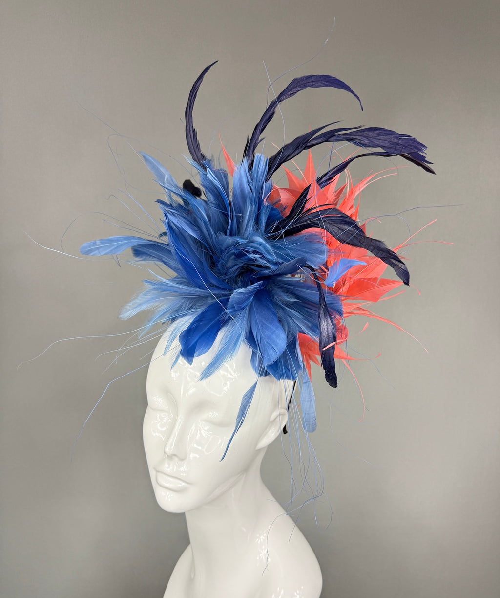 Kentucky Derby Fascinator Hat | Navy and peach feathered Headpiece | Derbyologie