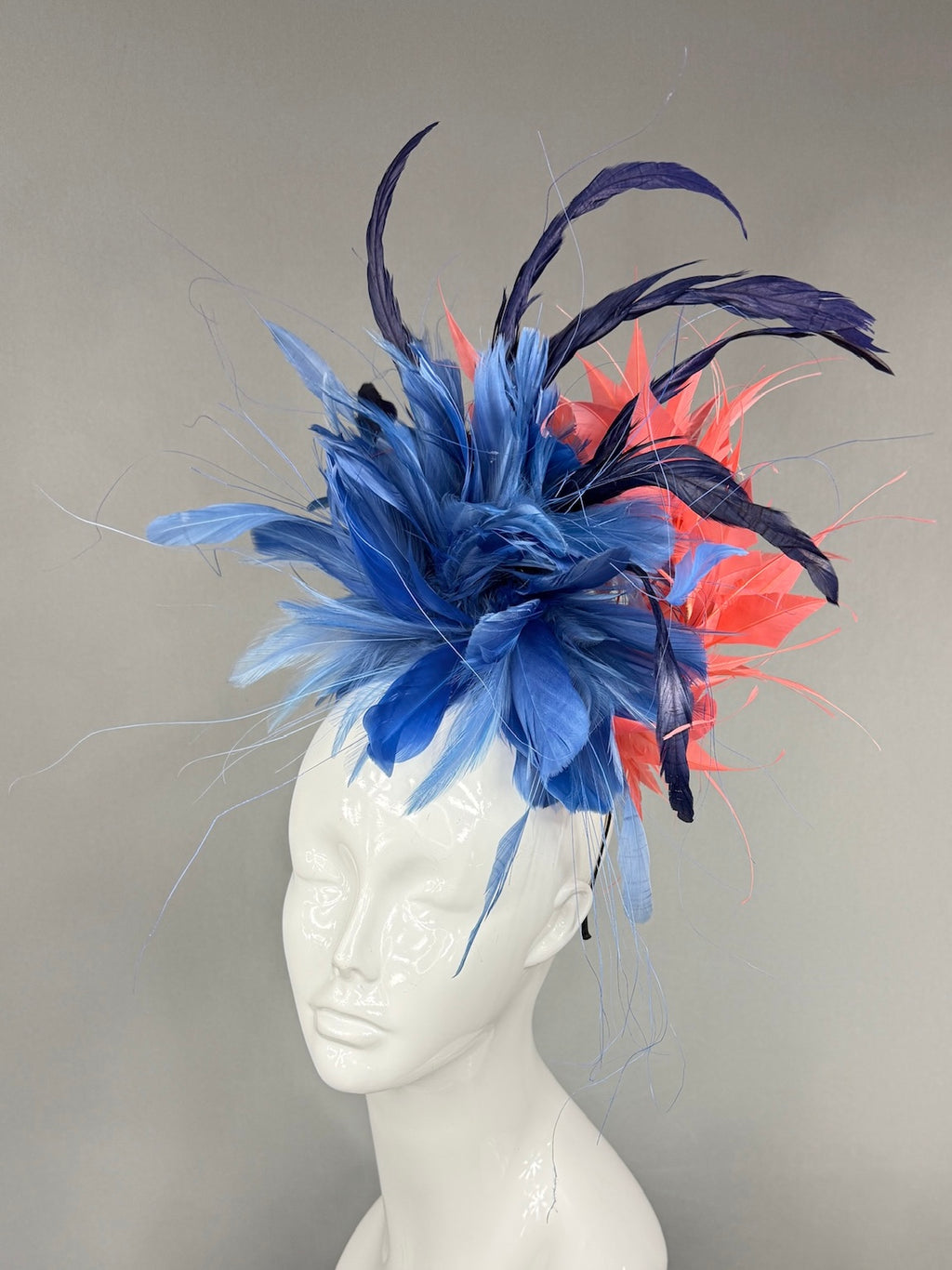 Kentucky Derby Fascinator Hat | Navy and peach feathered Headpiece | Derbyologie