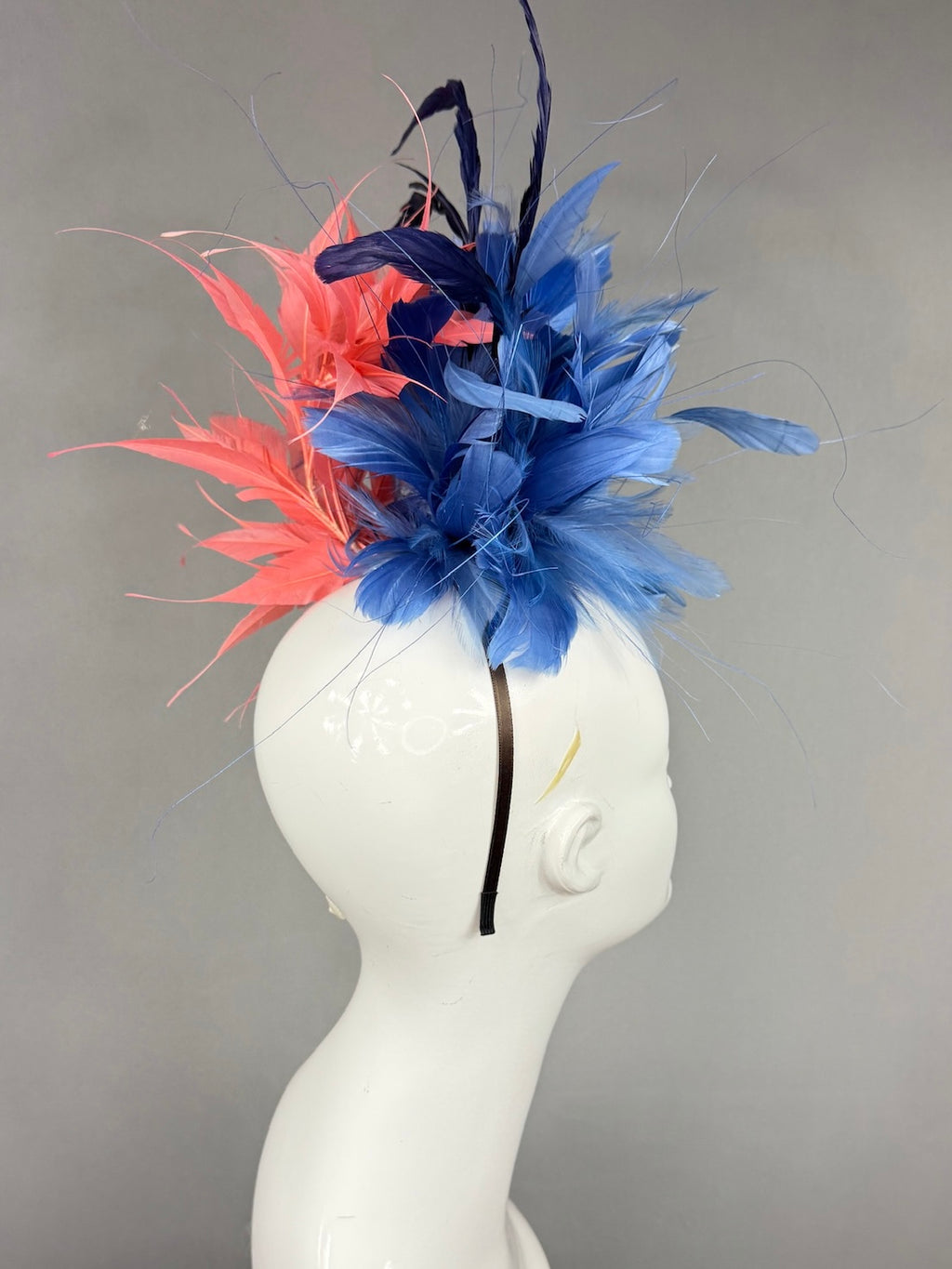 Kentucky Derby Fascinator Hat | Navy and peach feathered Headpiece | Derbyologie