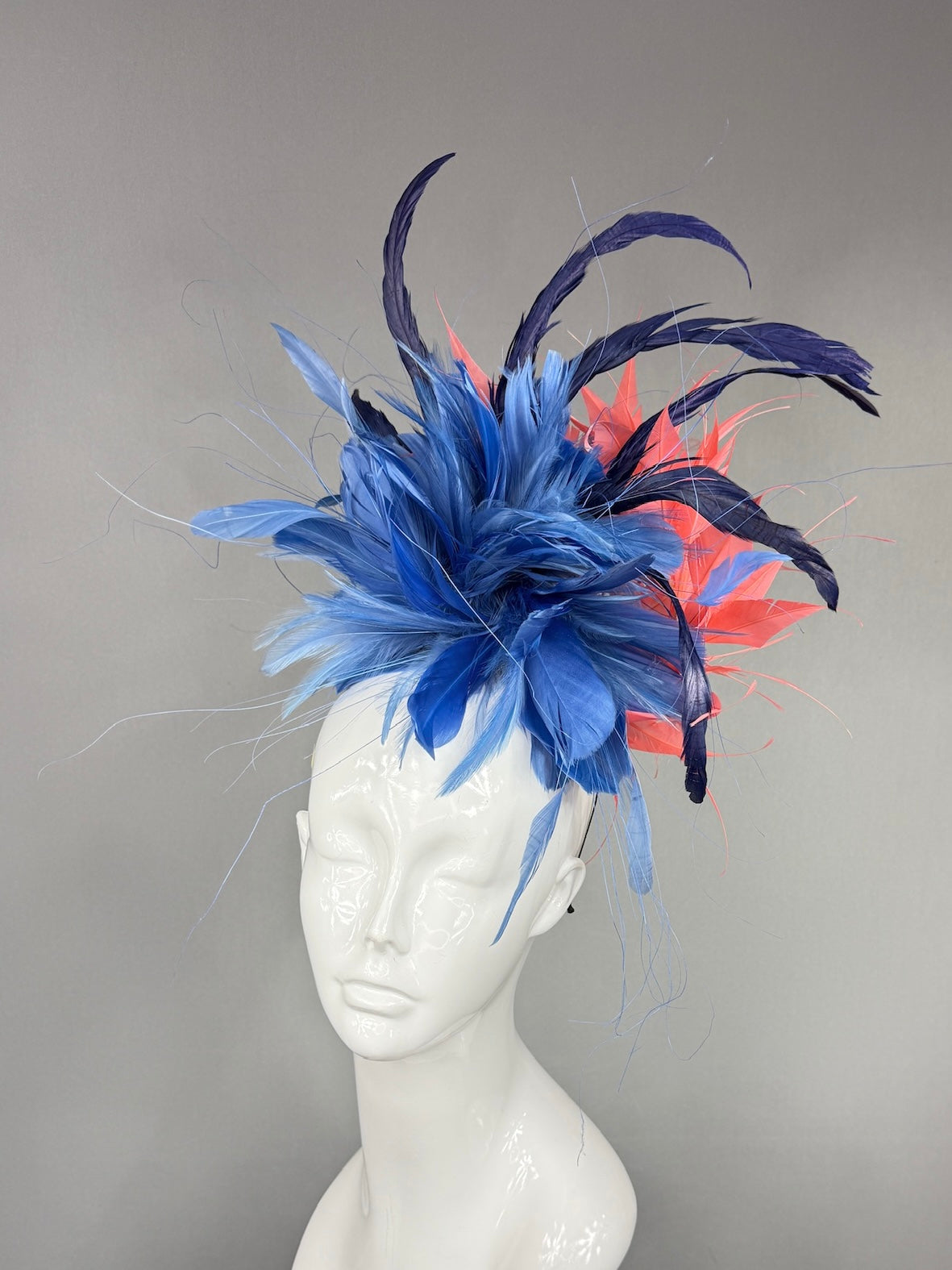 Kentucky Derby Fascinator Hat | Navy and peach feathered Headpiece | Derbyologie
