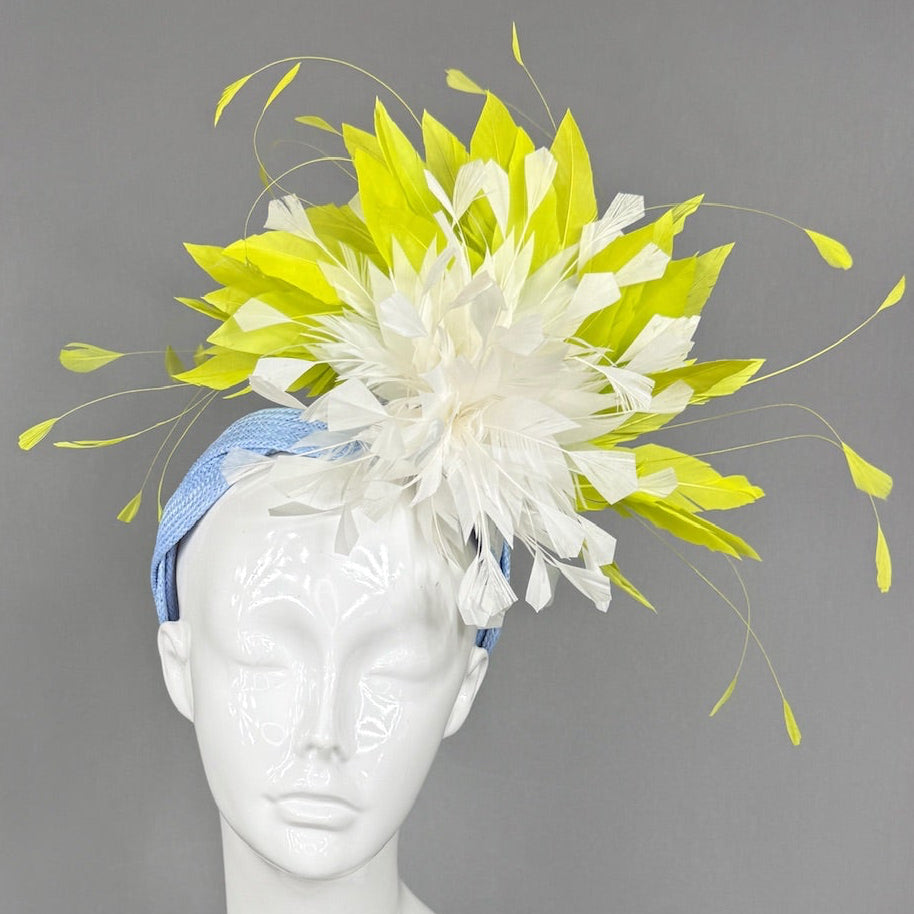 Kentucky Derby Fascinator Hat | Lime green and white feathered Headpiece | Derbyologie