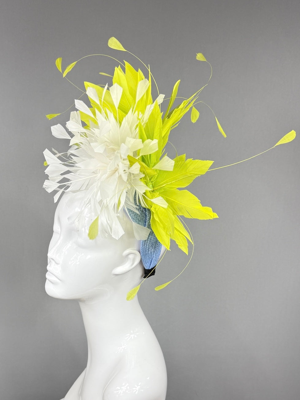 Kentucky Derby Fascinator Hat | Lime green and white feathered Headpiece | Derbyologie