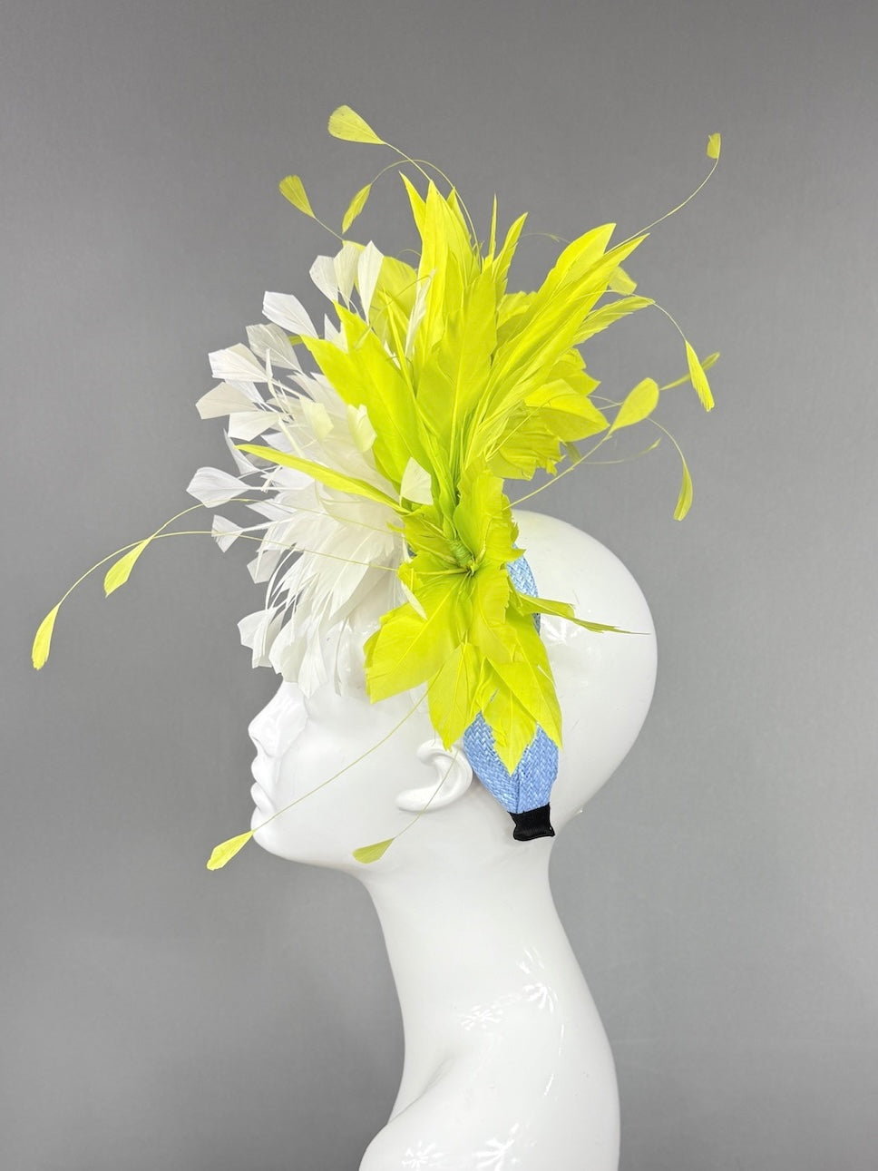 Kentucky Derby Fascinator Hat | Lime green and white feathered Headpiece | Derbyologie