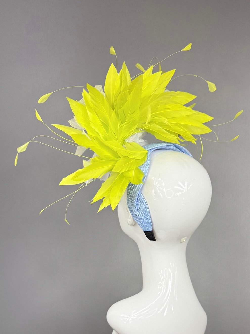 Kentucky Derby Fascinator Hat | Lime green and white feathered Headpiece | Derbyologie