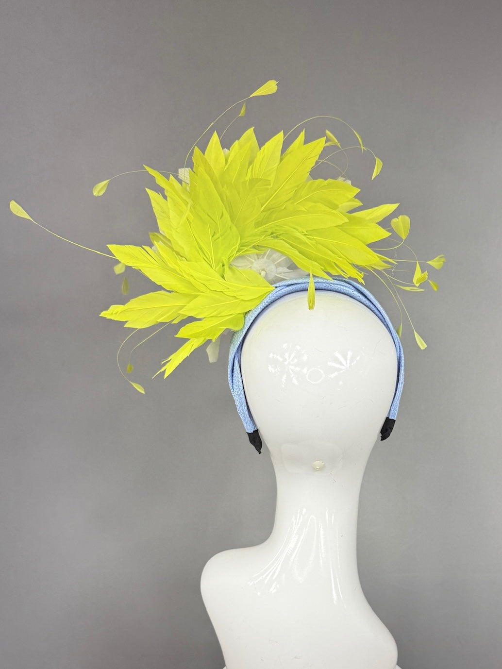 Kentucky Derby Fascinator Hat | Lime green and white feathered Headpiece | Derbyologie