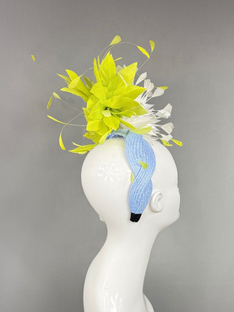 Kentucky Derby Fascinator Hat | Lime green and white feathered Headpiece | Derbyologie