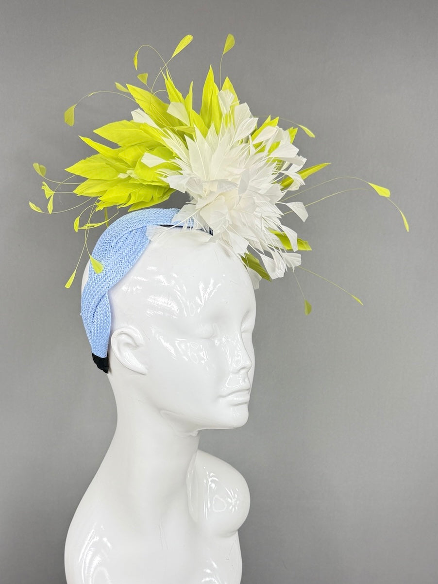 Kentucky Derby Fascinator Hat | Lime green and white feathered Headpiece | Derbyologie