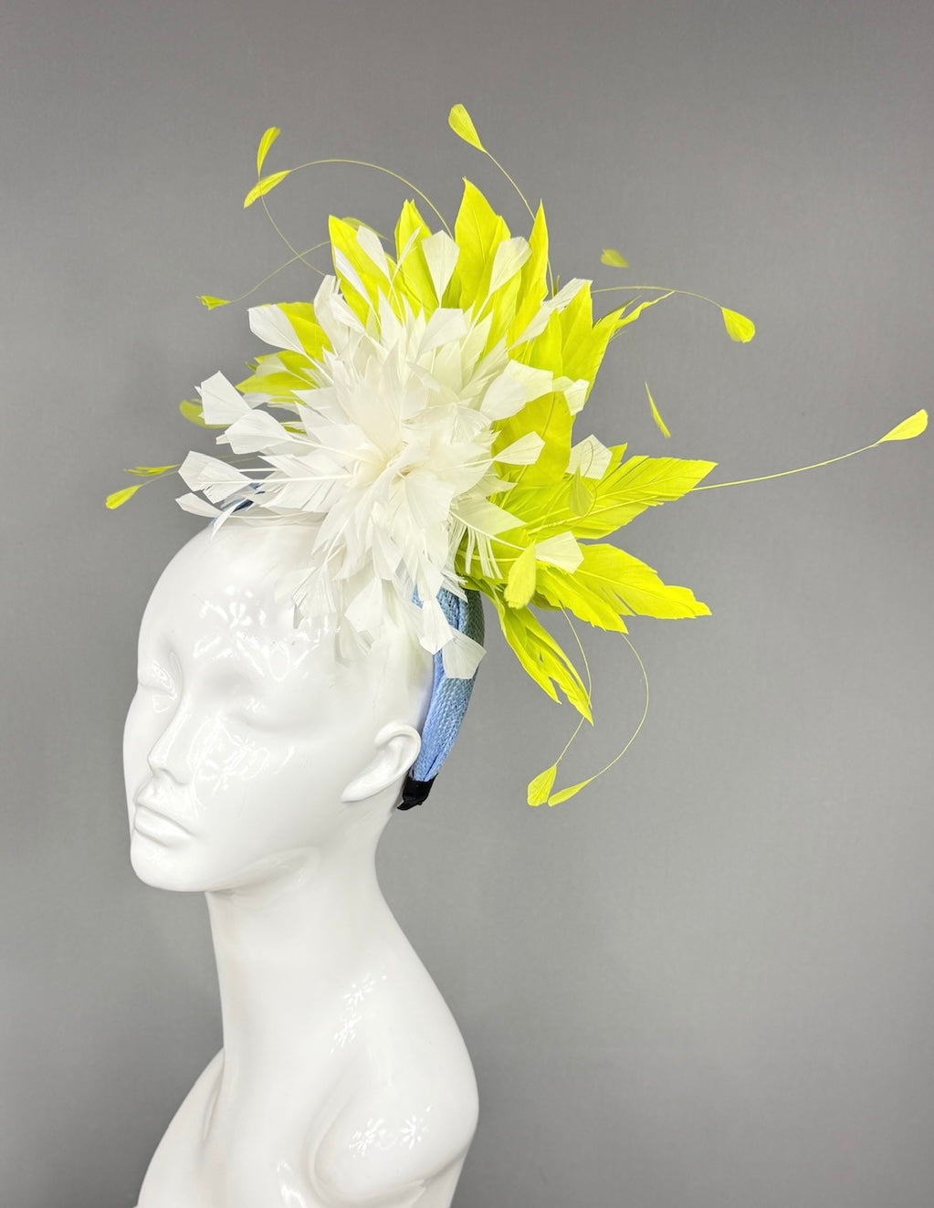 Kentucky Derby Fascinator Hat | Lime green and white feathered Headpiece | Derbyologie