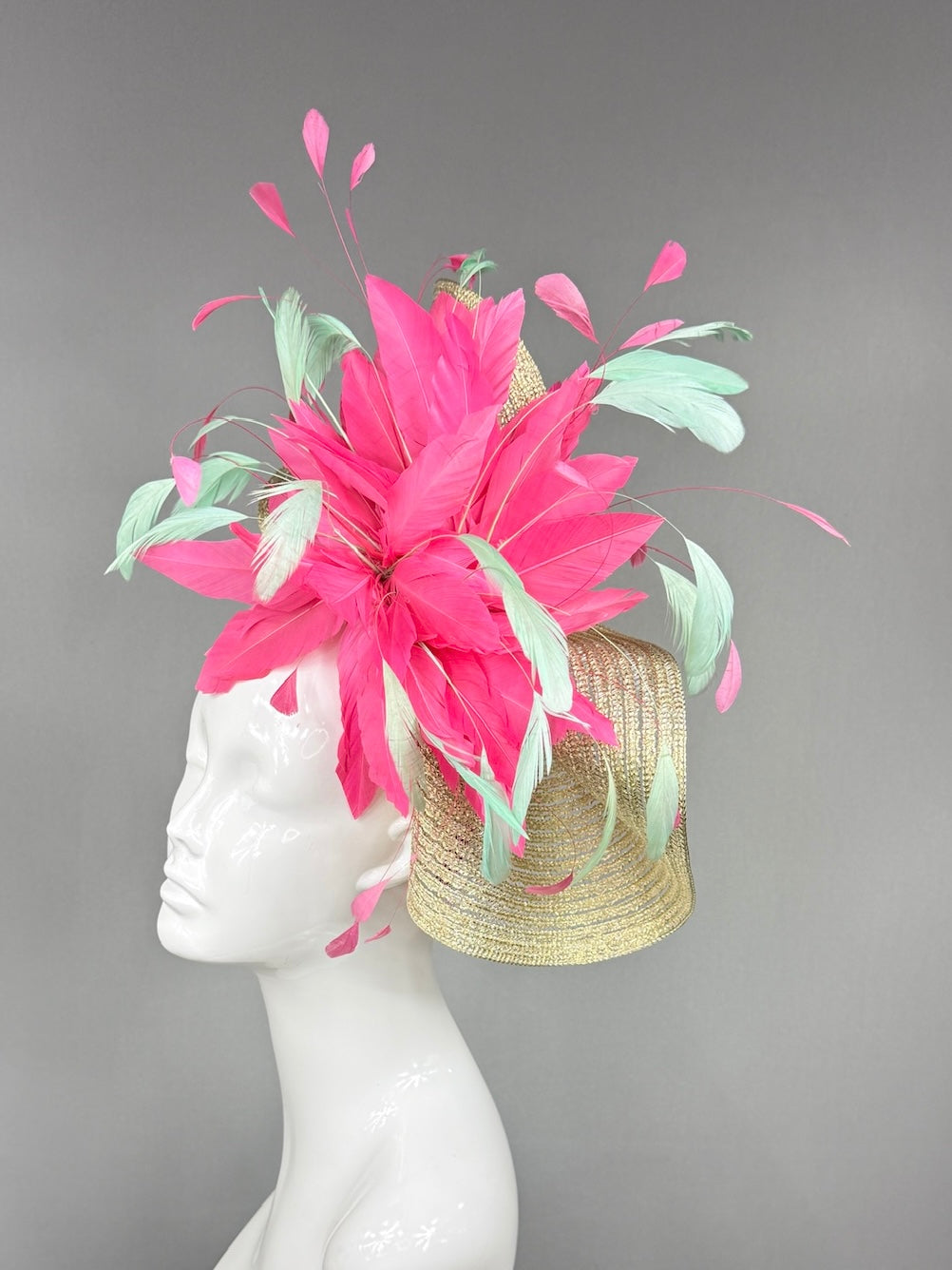 Kentucky Derby Fascinator Hat | Pink and mint green feathers Headpiece | Derbyologie