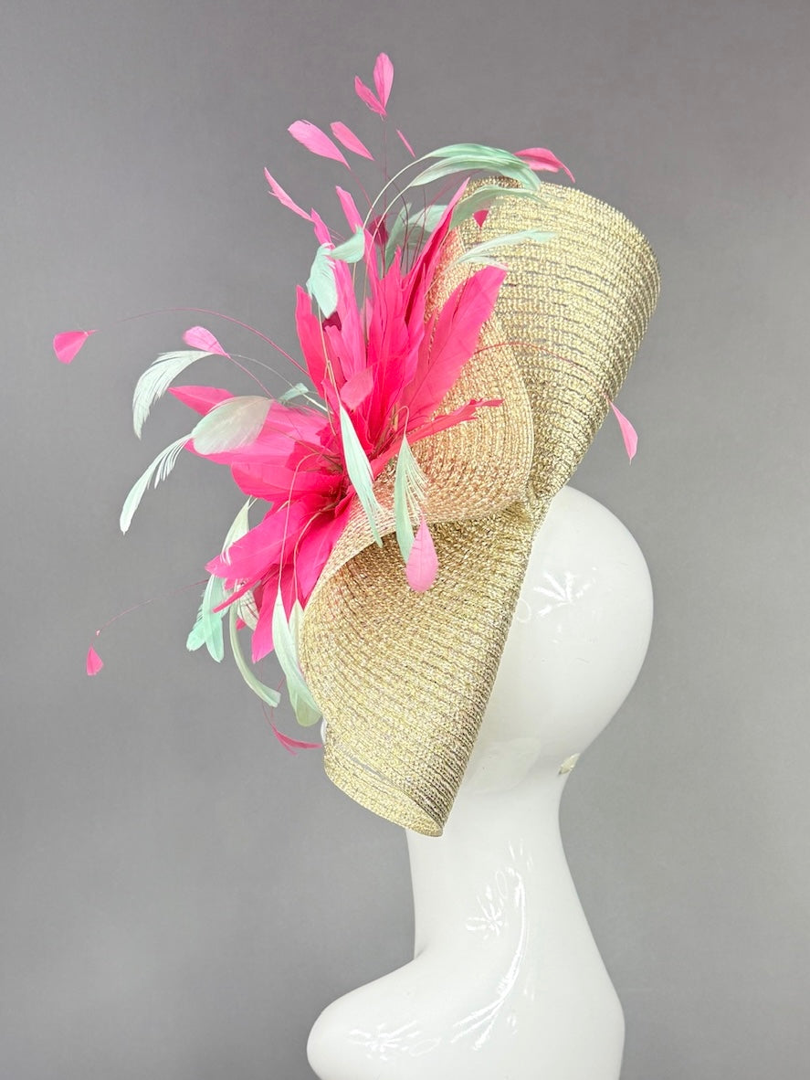 Kentucky Derby Fascinator Hat | Pink and mint green feathers Headpiece | Derbyologie