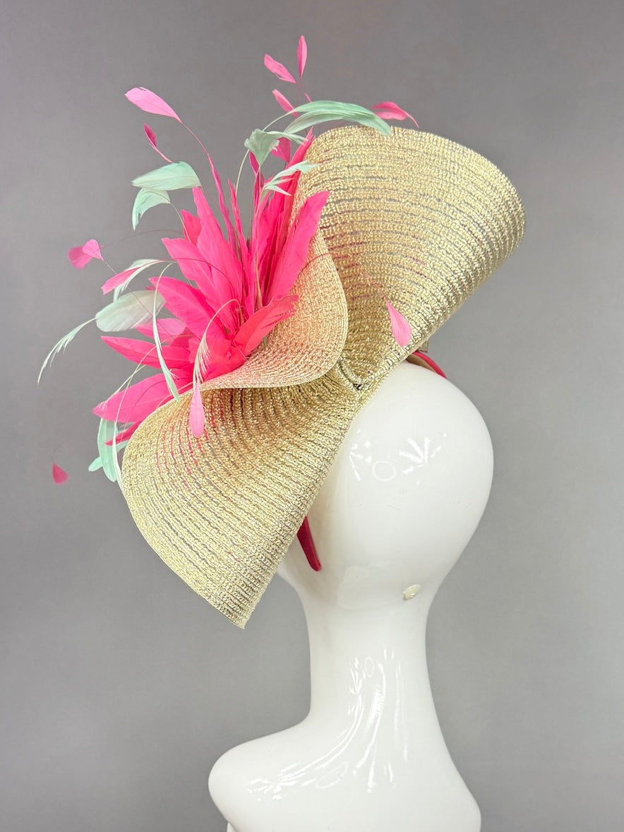 Kentucky Derby Fascinator Hat | Pink and mint green feathers Headpiece | Derbyologie